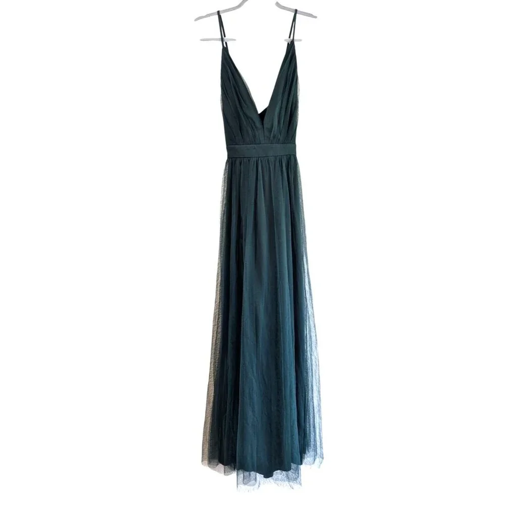 Lulus Rare Beauty Green Tulle Backless Full Length Size Large Adjustable Straps - Picture 5 of 10